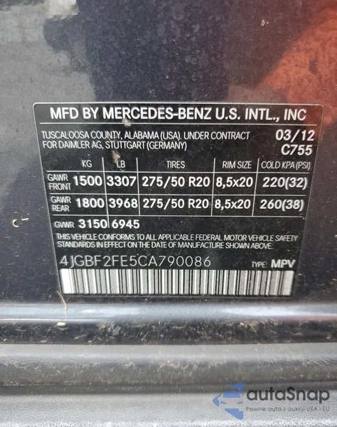 2012 Mercedes-Benz Gl 350 Bluetec z USA, uszkodzony, nr VIN 4JGBF2FE5CA790086